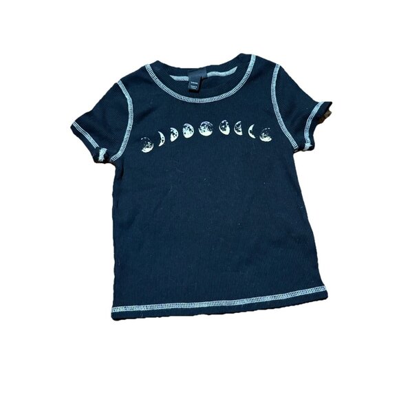 Art Class Girls Moon Phases Ribbed Graphic Tee Black Size S 6/6X Short Sleeve - Picture 1 of 4